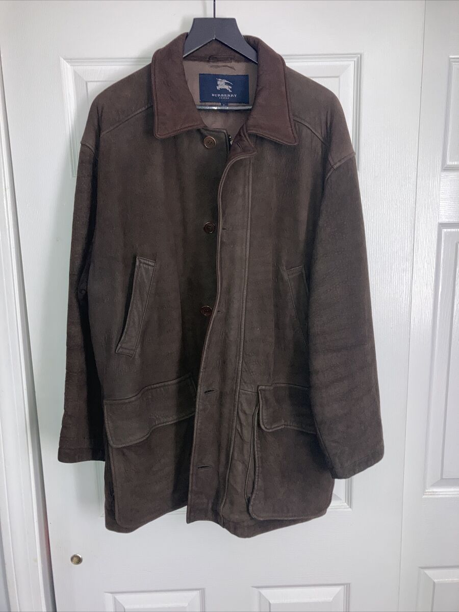 Burberry London Men's Brown Soft Leather Heavy Jacket Coat Burberry London Men's Brown Soft Leather Heavy Jacket Coat