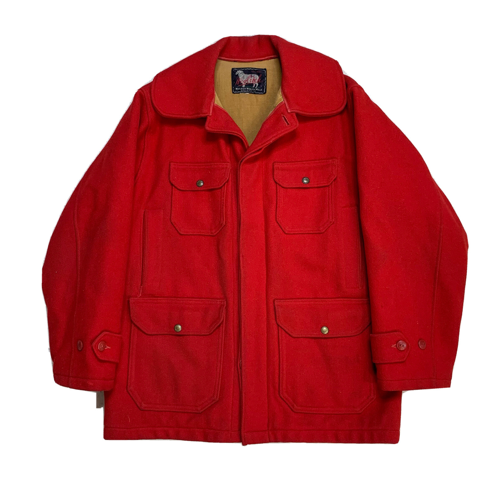 1950's Large WOOLRICH Solid Red Wool Mackinaw Hun… - image 12