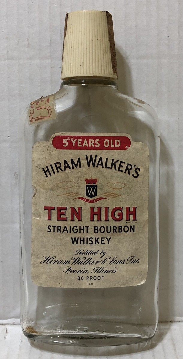 Vintage Hiram Walker's TEN HIGH Whiskey Bottle w PAPER LABEL