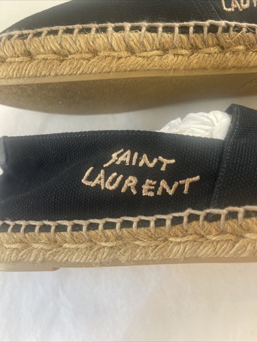 YSL Saint Laurent Blk Canvas Signature Embroidered Espadrilles Flats~39 1/2~$725 - Picture 4 of 14