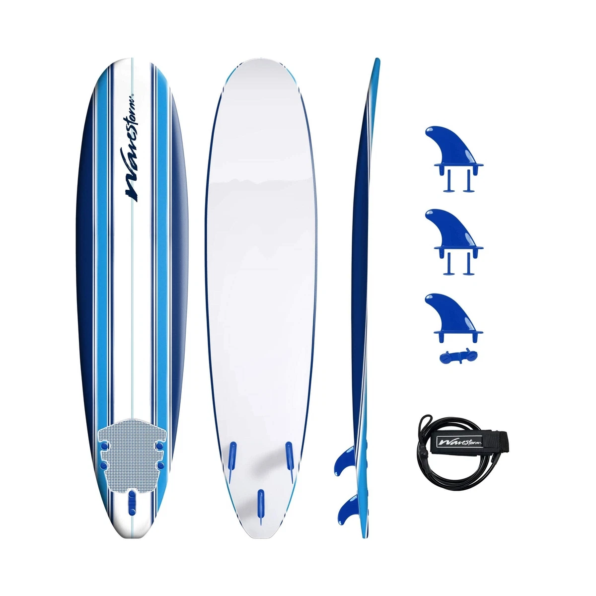 Wavestorm 8ft Classic Longboard Surfboard Blue Stripes | eBay