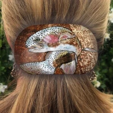 Wildlife Artist Art Rainbow Trout Fish Fly fishing Hand Made Hair Barrette