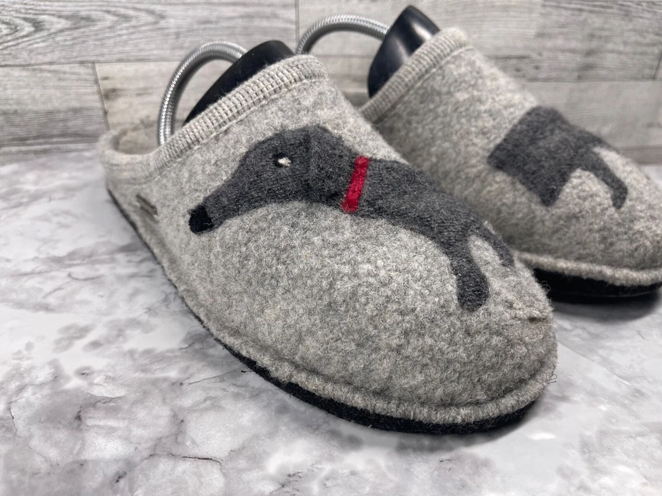 Haflinger тапочки женщин 9,5 М туфли серый шерсти собаки дизайн скольжения на комфорт мокасины - Изображение 2 из 4