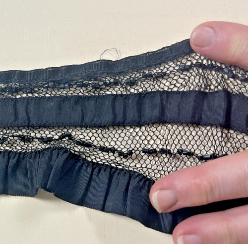 1890s Victorian Handmade Morning Lace Ruffle/Ribbon/Netting/Beads 3" x 82"