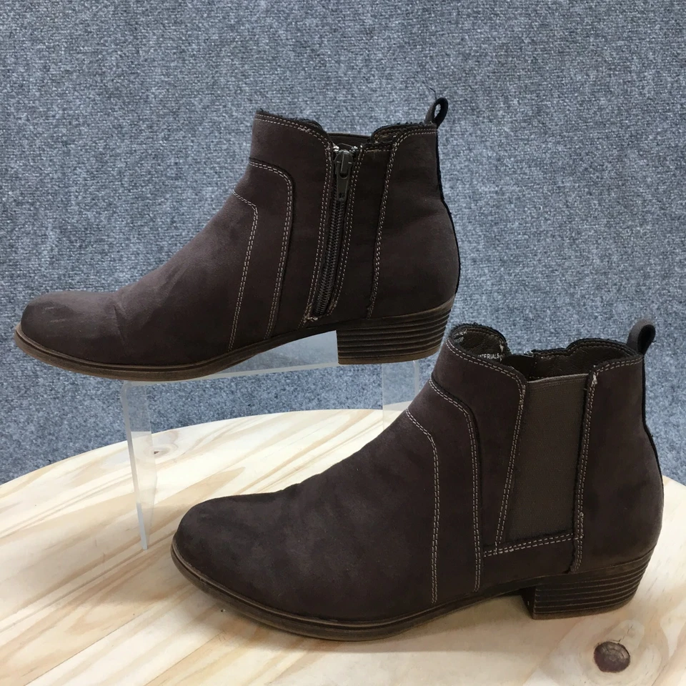 Sugar Boots Womens 9 M Tweak Low Heels Ankle Booties Brown Fabric Side Zipper - Image 2 of 4