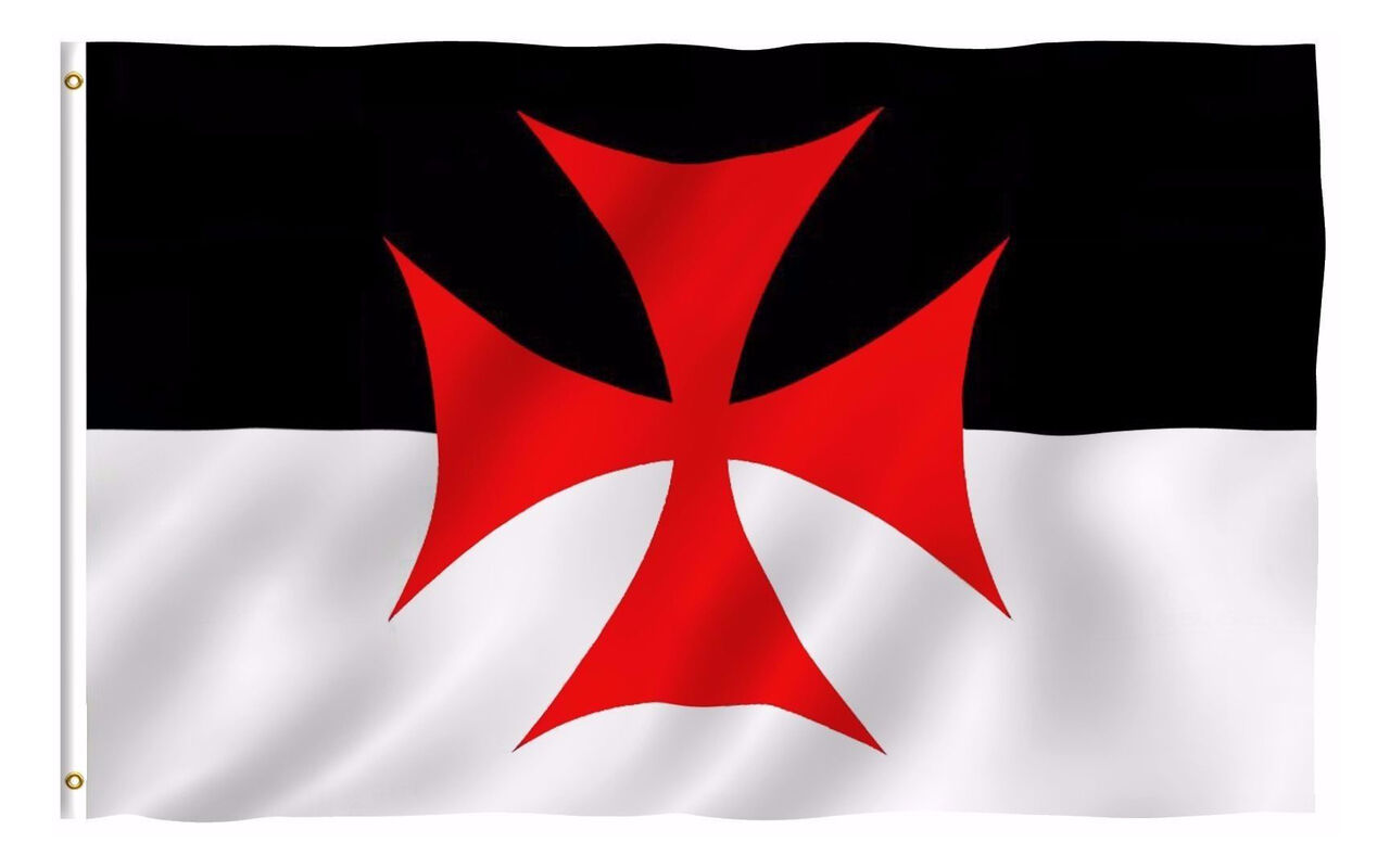 Knights of Templar 3x5 Polyester Flag Black & White Background Cross |