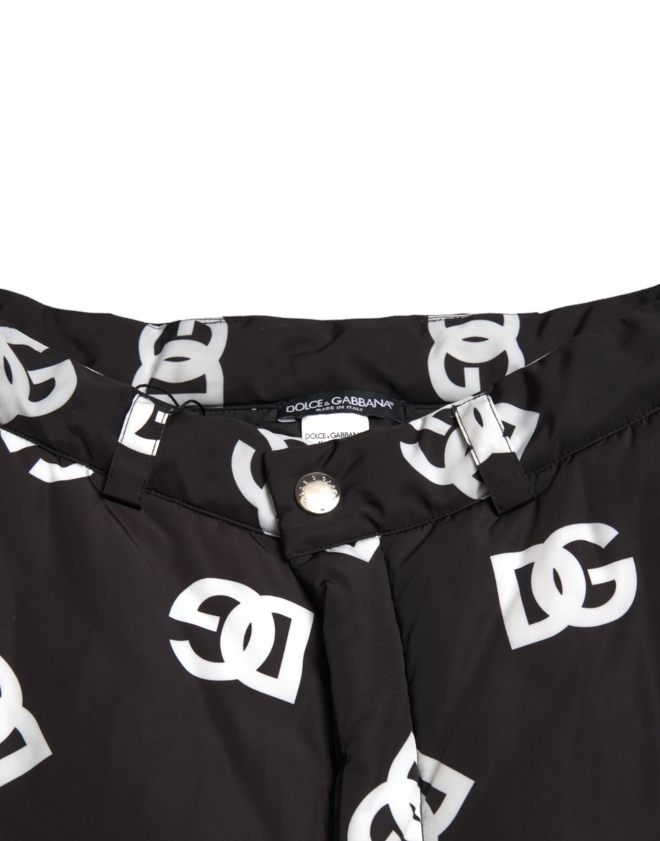DOLCE & GABBANA Pants Black Logo DG Print Wide Leg Trouser