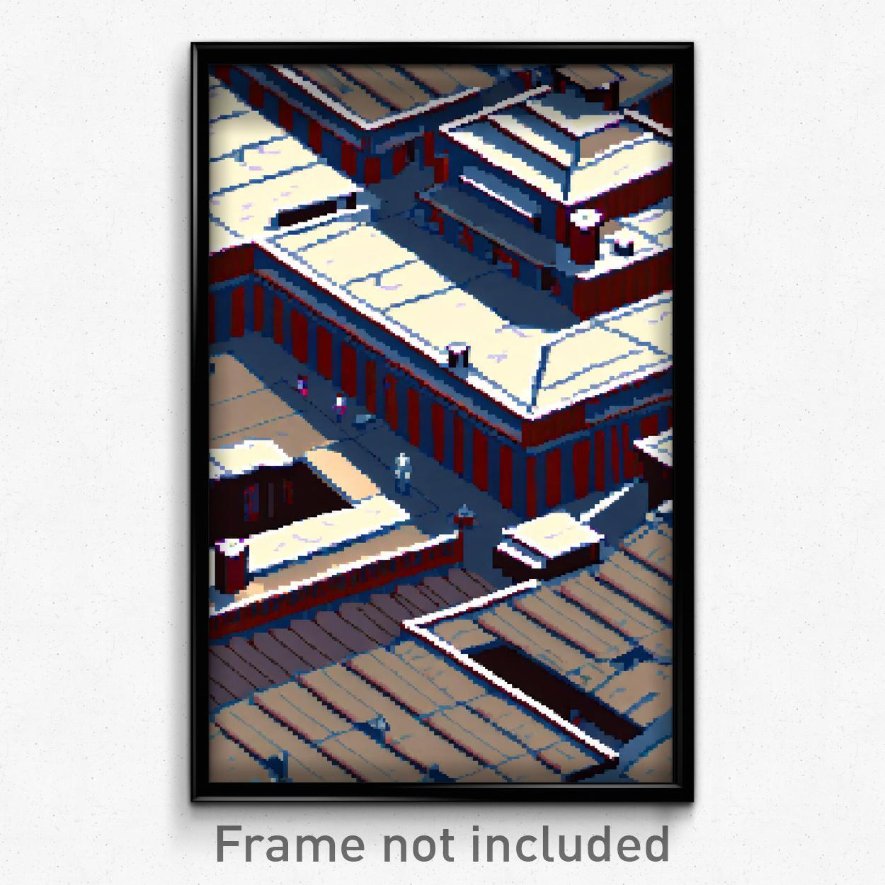 8-Bit Psychedelic Pixel Art Poster - Colossal Rooftops Trippy Video Game Print