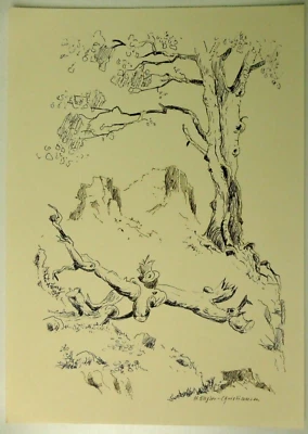 H.Engler Christiansen Federzeichnung Bäume 28x20 cm To-6193 - Bild 1 von 3