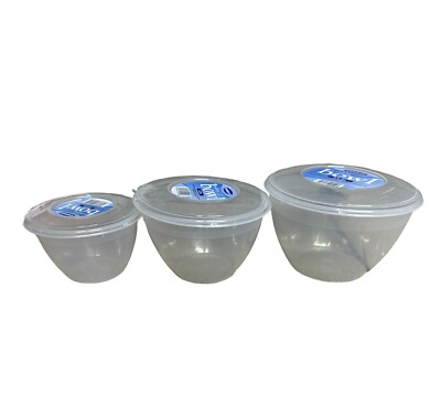 3x Mikrowelle Kunststoff Pudding Aufbewahrung Dessert Schüsseln mit Deckel 0,6L, 1,2L, 2L 