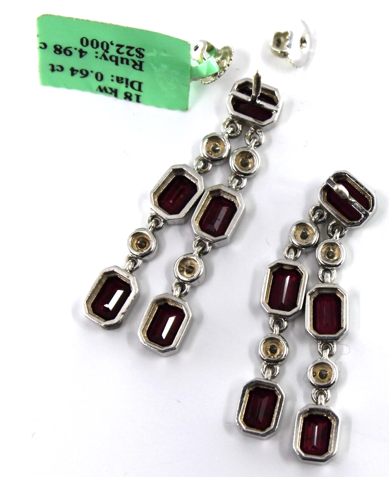 17k Solid White Gold Natural Ruby & Diamond Drop … - image 11