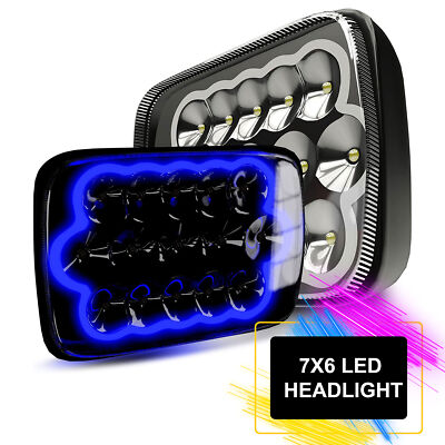 Blue H5054 H6054 7x6 5x7 LED Headlights for Jeep Wrangler YJ Cherokee XJ DRL 2P