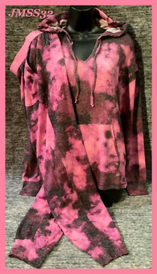 Victoria's Secret Pink Tie Dye Cozy Hoodie + Joggers PJ Set Virtual Violet LARGE
