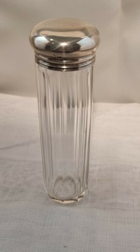 Antique Edwardian 1913 Tall St Silver Ribbed Glass Screw Top Scent Toiletry Jar - Picture 5 of 8