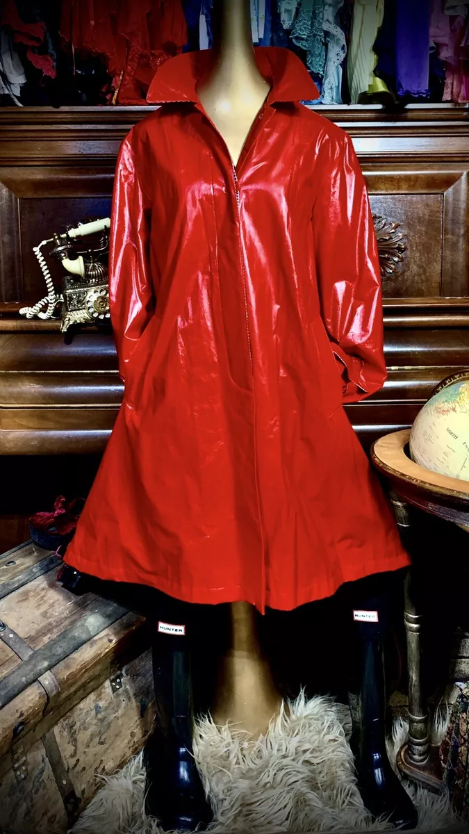 PVC Vintage Swing Coat Vinyl Mod Deco Glam Gloss Sexy Rain Dress Top Jacket  M L