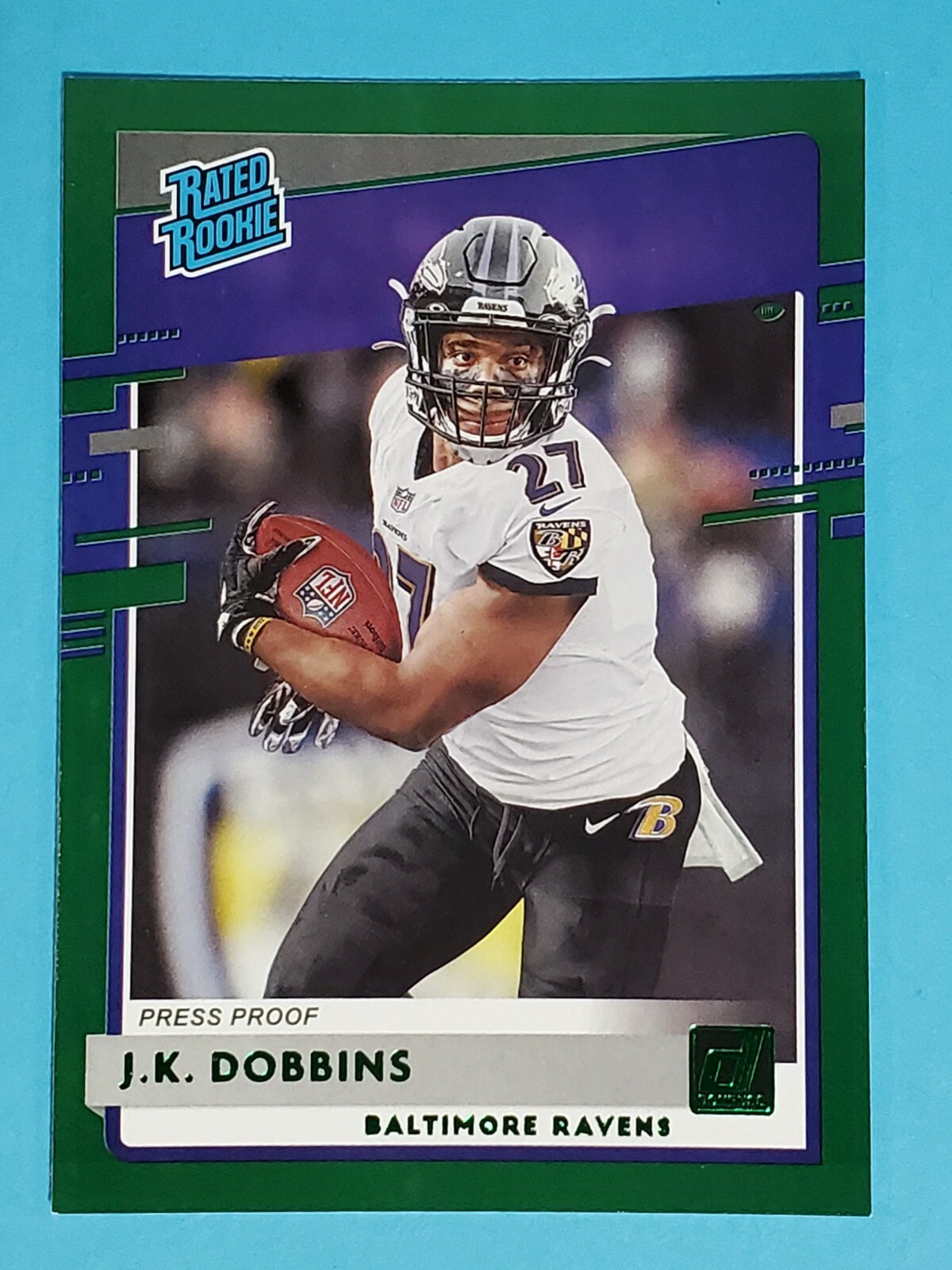 2020 Panini Donruss GREEN PRESS PROOF RC J.K. Dobbins Baltimore Ravens #311