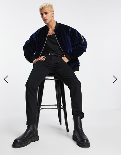ASOS Design Men's Blue Velvet Bomber Jacket Size M - Picture 17 of 17