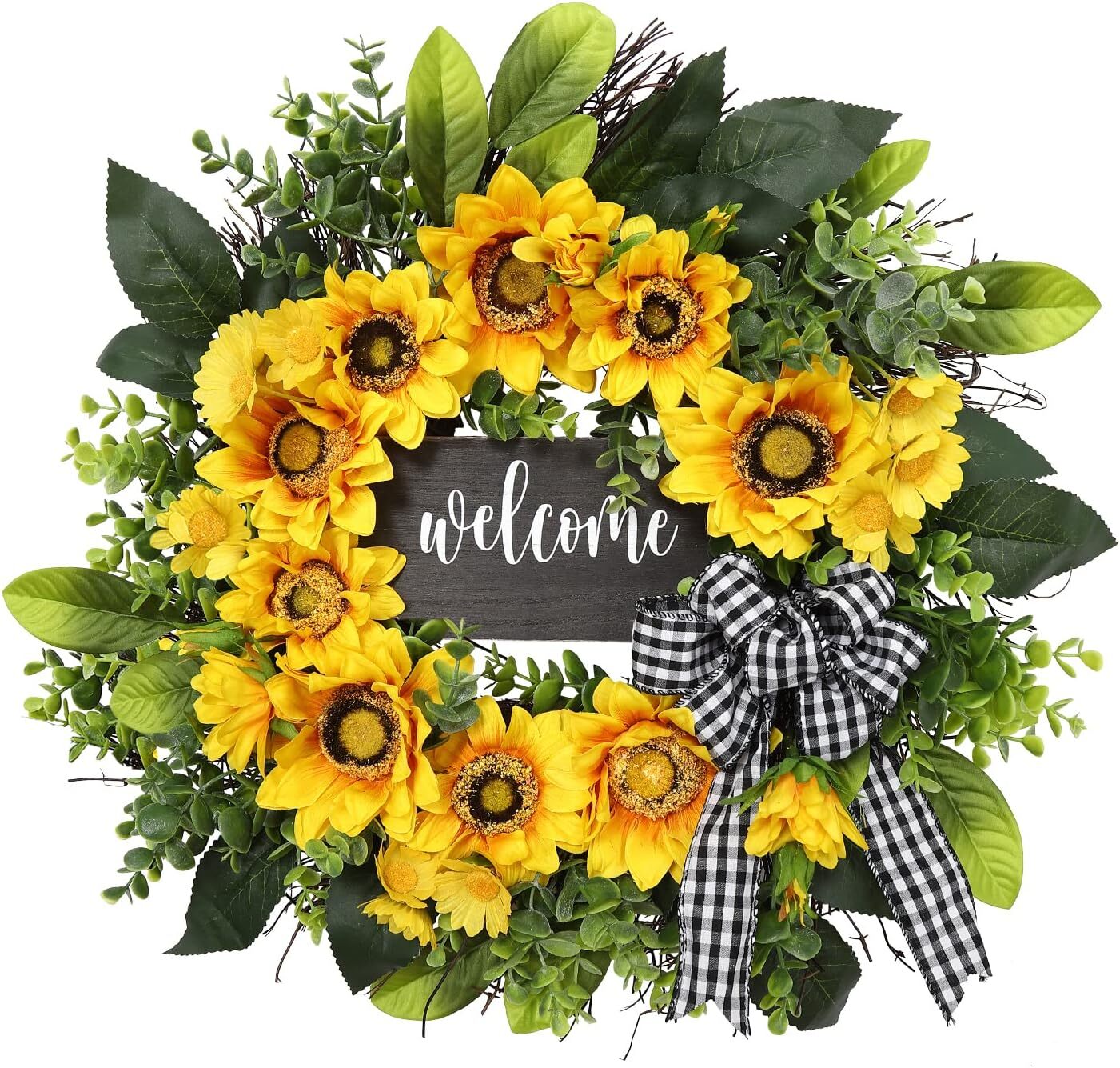 Sunflower Welcome Wreath for Spring Summer Front Door Decor