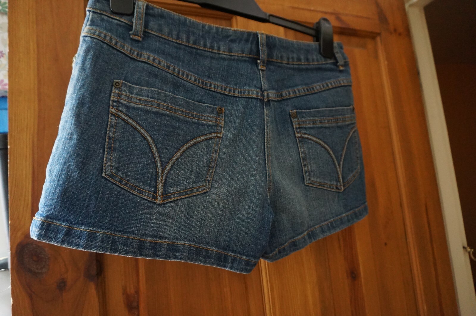 Blue hippie boho stone wash western style stretch denim 5 pocket shorts 12 BNWOT image 3