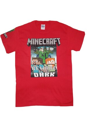 NEW Minecraft Beware of the Dark, Adult Large Red Unisex Gamer 