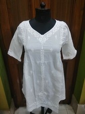 PLEASANT XS 37" HANDMADE 100 COTTON ETHNIC TOP KURTA KURTI CHIKAN EMBROIDERY