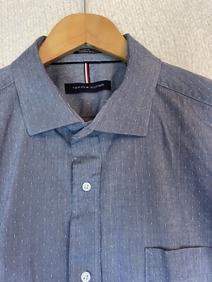 Men TOMMY HILFIGER Button Down Dress Shirt Reg Stretch Wrinkle Resistant XL  | eBay