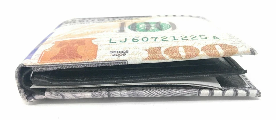 USA $100 One Hundred Dollar Bill Print Men's Leather Bifold Novelty Wallet - Image 4 of 4