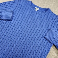 LL Bean Sweater Womens Large Cable Knit Heavy Cotton Chunky Knit Fisherman Blue