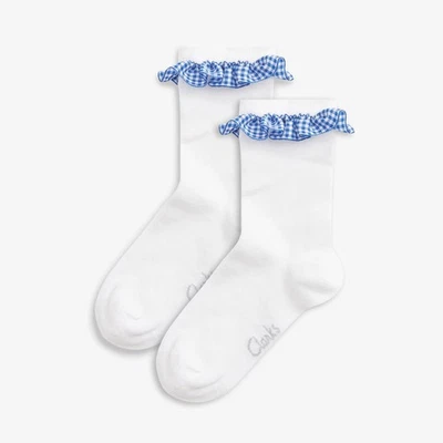 CLARKS CHILDREN'S Clarks Girls Gingham Socks 2 Pack Blue Infant Size 9-12 White/Blue Socks Textile