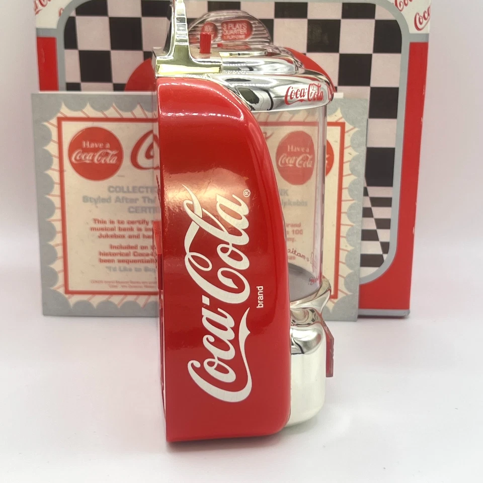 Banco musical vintage Coca Cola Jukebox Die Cast Tabletop 1996 probado/funcionando Foto 4 de 4