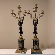 Antique Pair 20th Century French Empire Gilt and Patinated Bronze Candelabra.