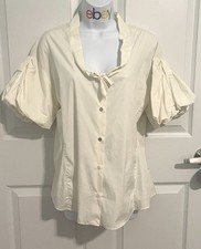 💐  VALENTINO Poplin Shirt Bow puff short sleeve Top Blouse Tunic  10/46