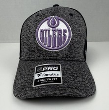 New Fanatics Edmonton Oilers Hat Cap Men  s M/L Gray Flex Fit NHL Fights Cancer