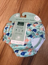 NEW Green Sprouts Reusable Eco Pull Up Swim Diaper Size 6 Mo Green Seafoam Fish