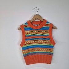 Zara Orange Multicoloured Crochet Cropped Tank Top Size S 8 10 Sleeveless Jumper