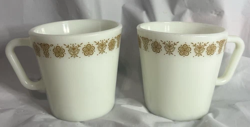 2-PYREX 1410 Corning Corelle Butterfly Gold D-Handle Coffee Mug Cup Vintage