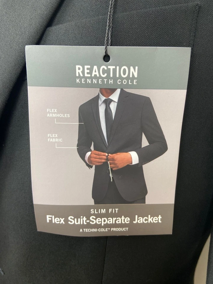 NUEVO KENNETH COLE Hombres 40R Negro Sólido Delgado 2 Piezas Traje Con Pantalones 33x32 Foto 2 de 4