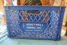 Vtg Light Blue HONEYWELL Farms Rectangular Milk Crate Container Carry Case
