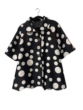 UBU Womens Jacket Size M Black White Polka Dots Button Front 3/4 Sleeve 405P NWO