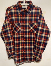 NEW  Vintage 70's Montgomery Ward Plaid Flannel Shirt Men's Sz L 16/16.5