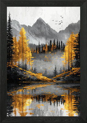 Golden Forest Lake Framed Wall Art Poster Canvas Print Picture