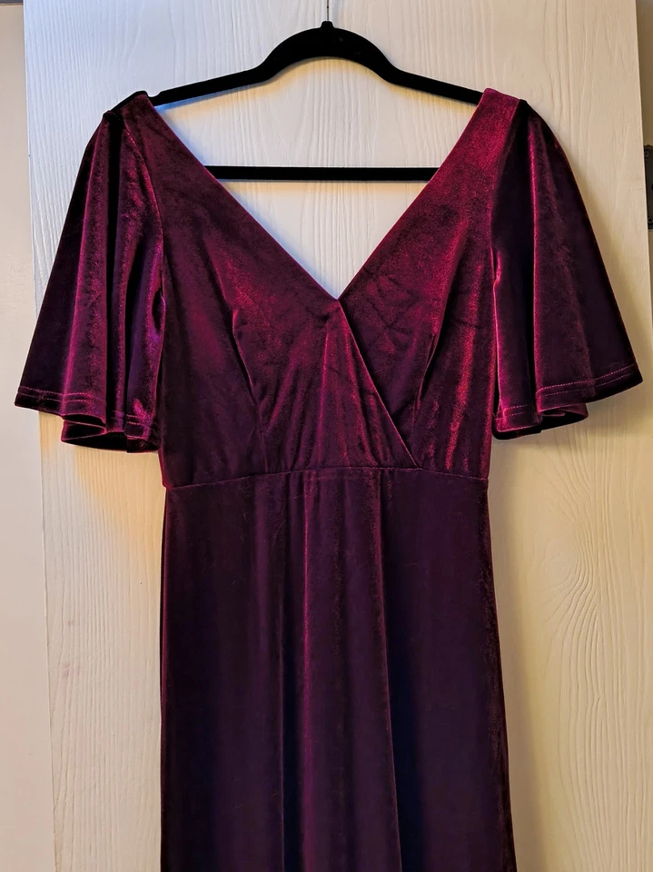 Vestido de terciopelo rojo oscuro talla 4 hasta el suelo vestido manga corta acampanada SIEMPRE BONITO Foto 4 de 4