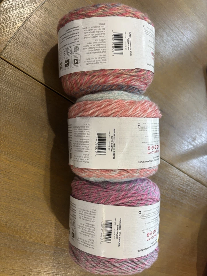 3 Red Heart Yarn SUNSET 9234, Popular Pink 9740 Modern Pastel 580 Roll With It - Image 2 of 3