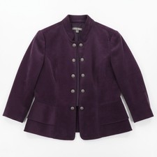 Roz & Ali Corduroy Military Jacket Purple Tiered Ruffle 3/4 Sleeve Size S