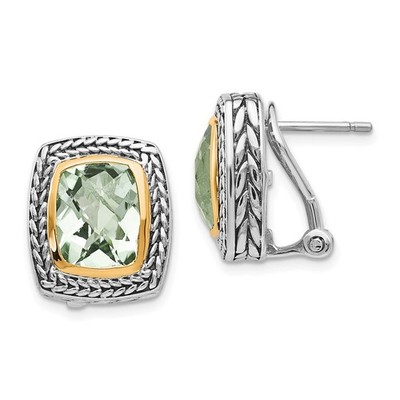Sterling Silber 14K Akzent Kissen Grün Quarz Ohrstecker Omega Rückseite