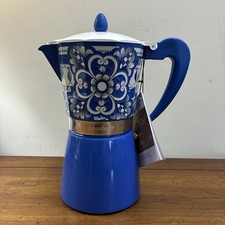 Brandani Caffettiera Italiana Blu e Bianco Moka Caffettiera Piano Cottura Alluminio 9 Tazze NUOVA