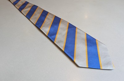 E. Marinella Silk Repp Tie Beige Blue & Orange Stripe 3.6 x 57'' Italy