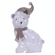 3' LED Lighted Fluffy Christmas Polar Bear Statue Outdoor Yard Holiday Decor