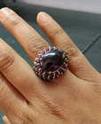 Natural Garnet Ring Oval Cabochon Gemstone Pave Unisex Vintage Style Jewelry US7