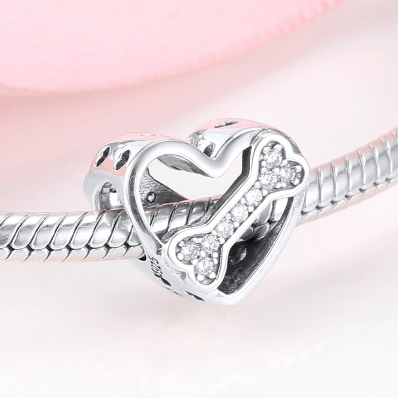 Charm Cuore Osso Strass cane in argento 925 - Les Folies - Immagine 3 di 4
